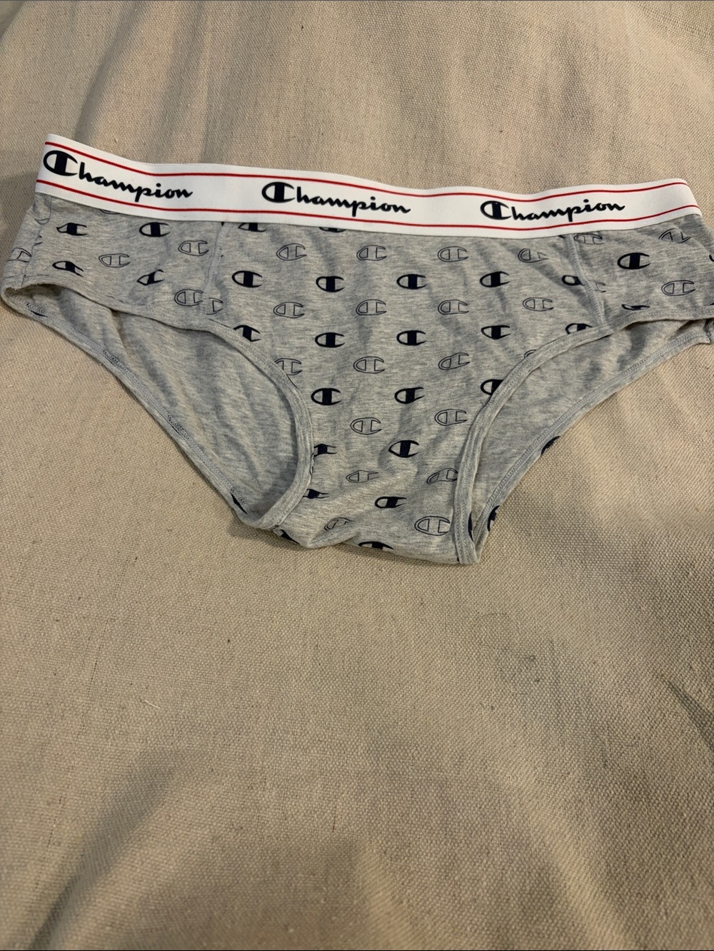 Champion Grey Logo Briefs with White Waistband and Red Trim